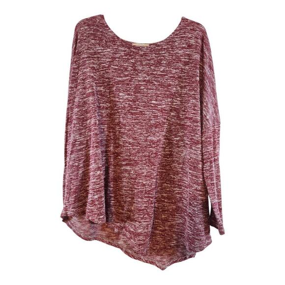 Umgee USA womens sweater plus sz 1XL deep red white asymmetrical hem pull over - Picture 1 of 9